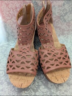 BareTraps Dusty Tan Laser-Cut Wedge Sandals